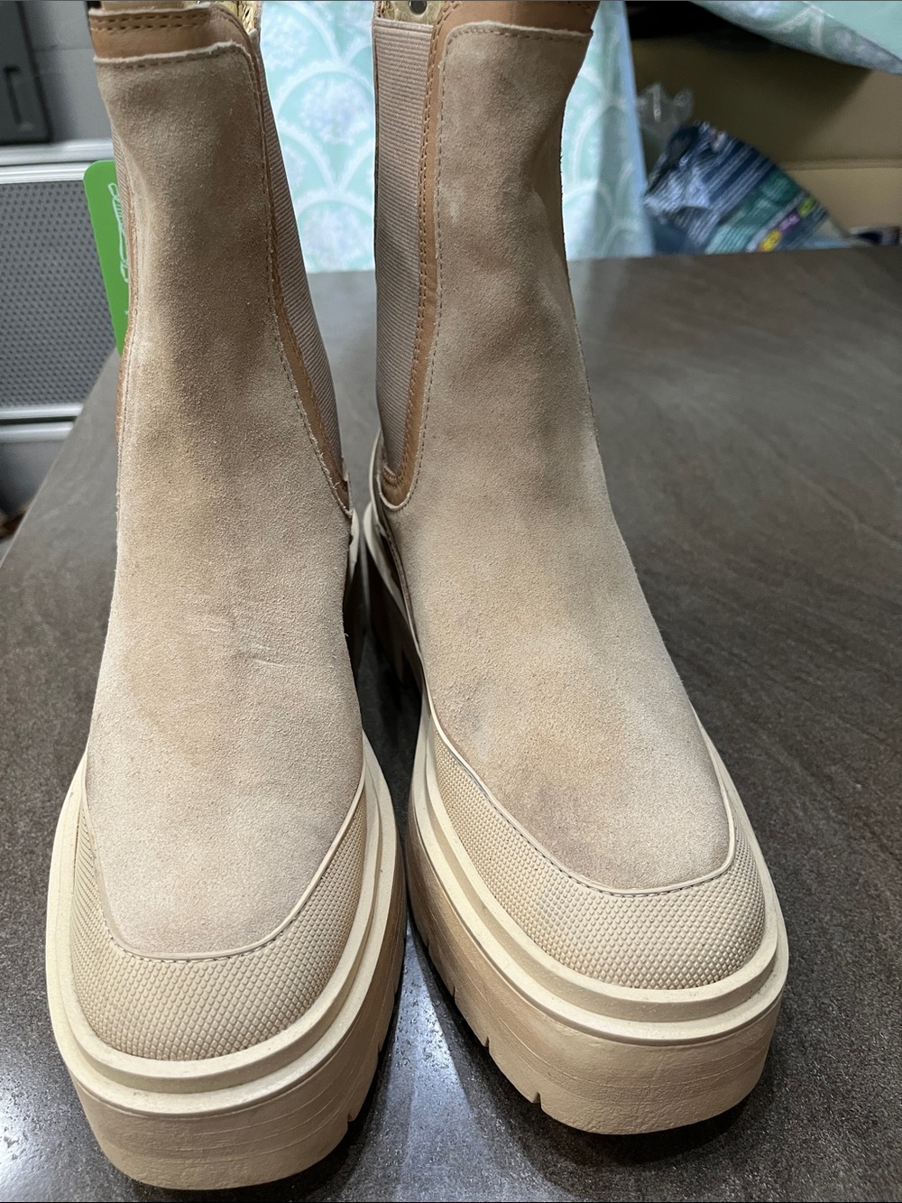 Sam Edelman Beige Suede Platform Chelsea Ankle Boots